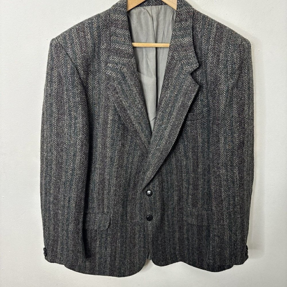 Harris Tweed Men 42 Gray Wool Blazer Sports Coat‎ Stripes Scottish